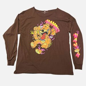 Fashion Nova Womens RAW Cut Neck LS T-shirt Wreaking Havoc Teddy Bear Funny XL